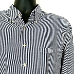Arrow Mens sz L Shirt Blue Stripe Button Up Fairfield PinPoint Wrinkle Free